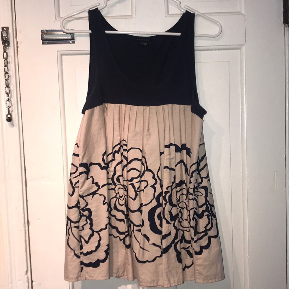Theory navy cotton tank with floral detail M